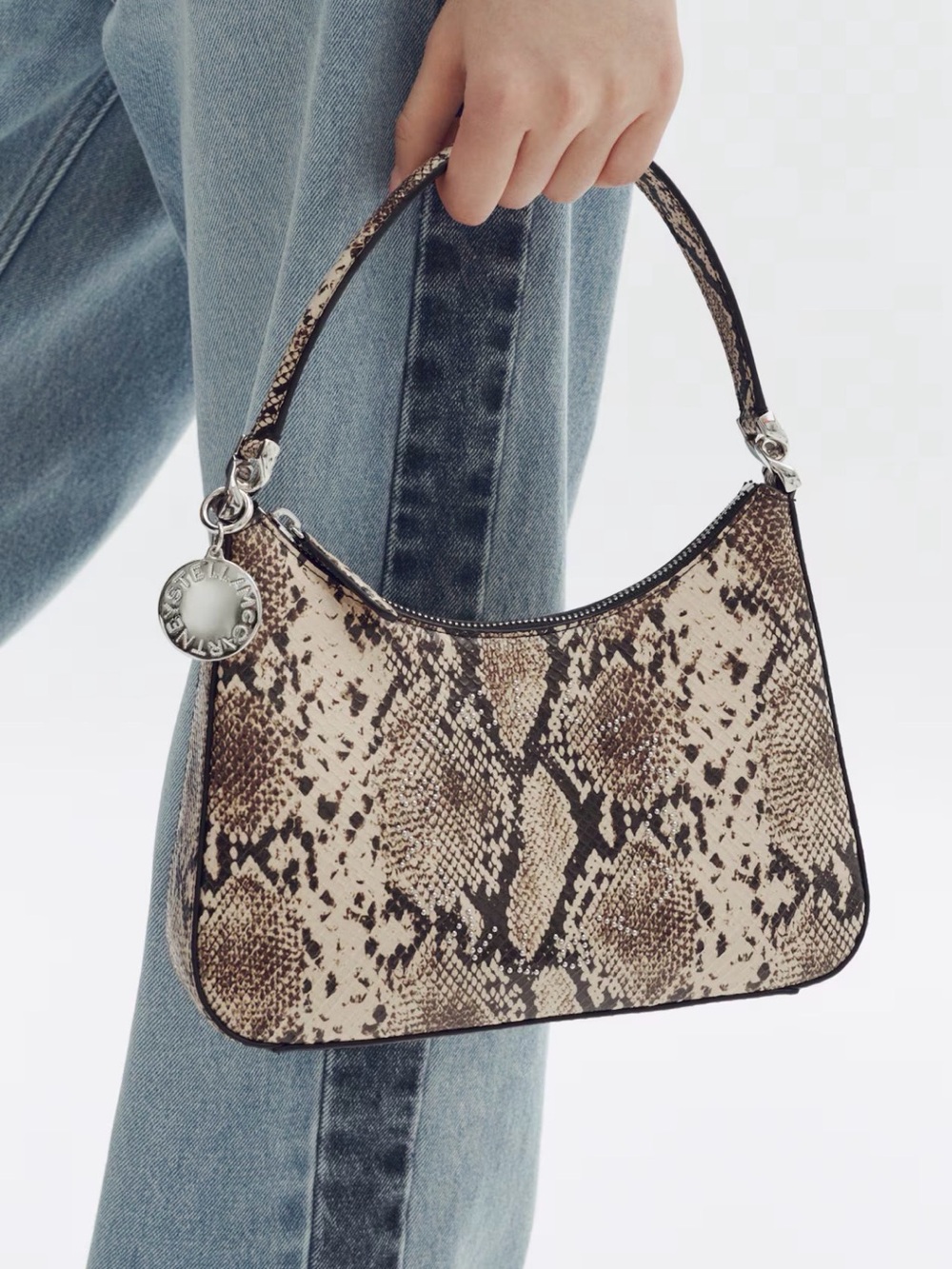 Stella McCartney Beige and Brown Faux Snakeskin Shoulder Bag